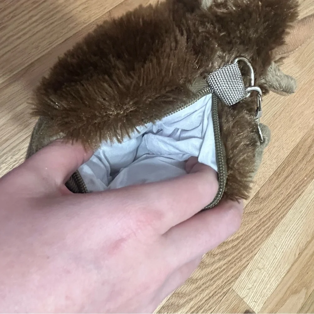 Buffalo Plush Purse Storage Pouch W/ Handle Brown Clutch Stuffed Animal